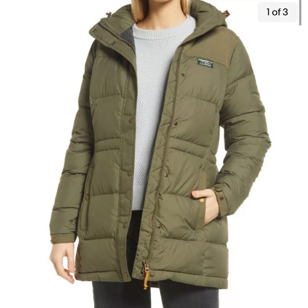 LL Bean Mountain Classic Down Parka Olive Green Size Small